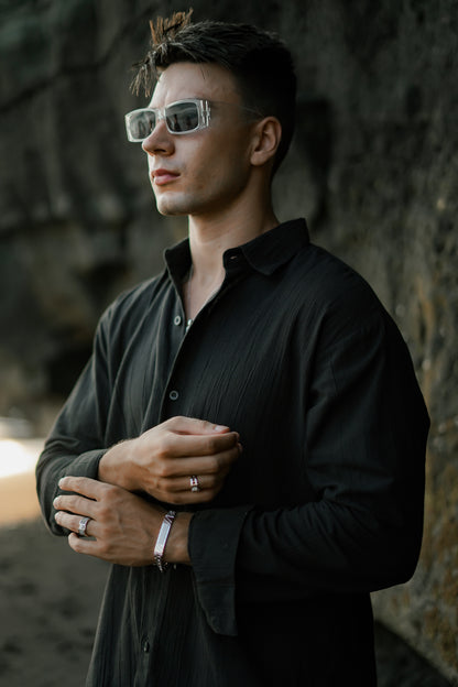 Luca Linen Crinkle Long Sleeve Shirt - 6 Colors (Broken White, Black, Cream, Light Blue, Green, Brown)