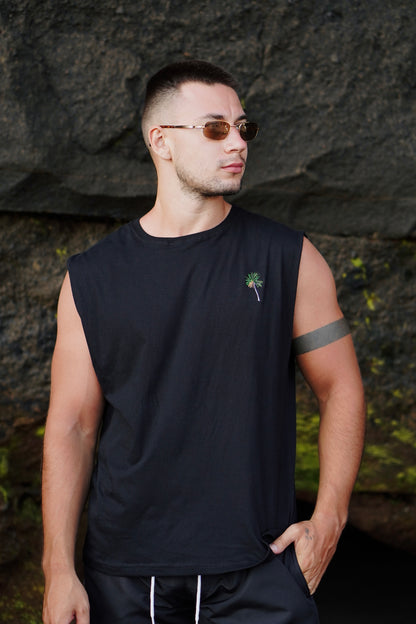 Tanktop Coconut Embroidery - White and Black