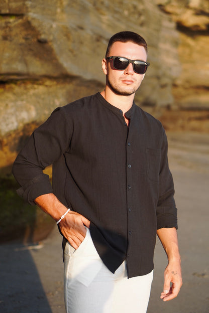 Kemeja Lengan Panjang Crinkle Linen Fidji - Putih Rusak