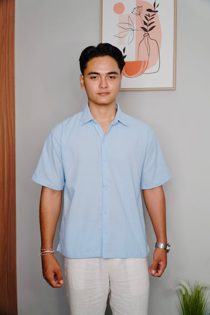 Kemeja Lengan Panjang Luca Linen Crinkle - Putih Pucat