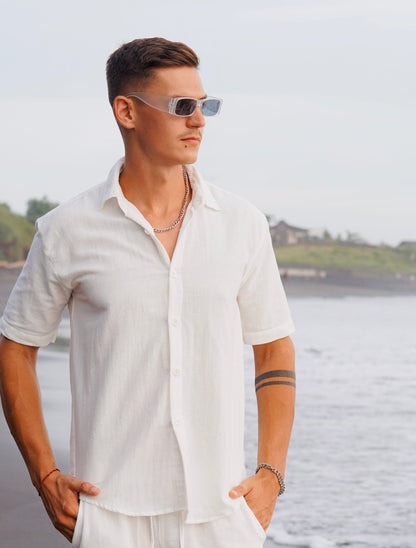 Canggu Linen Angel Regular Relax Shirt - 9 Colors (Off White, Black, Brown, Green Army, Blue Navy, Cream, Grey, Blue Aqua, Dusty Pink)