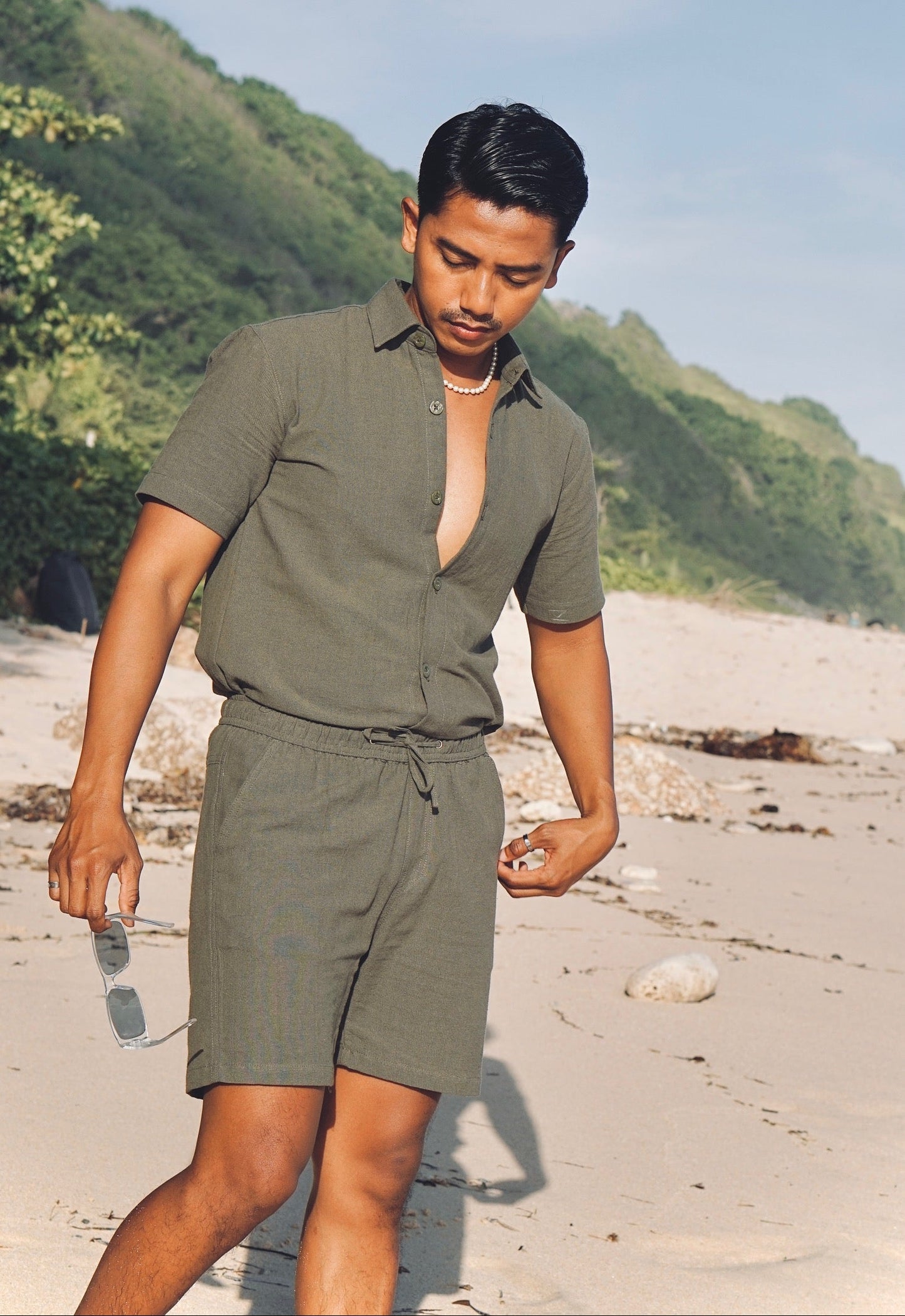 Canggu Linen Angel Regular Relax Shirt - 9 Colors (Off White, Black, Brown, Green Army, Blue Navy, Cream, Grey, Blue Aqua, Dusty Pink)