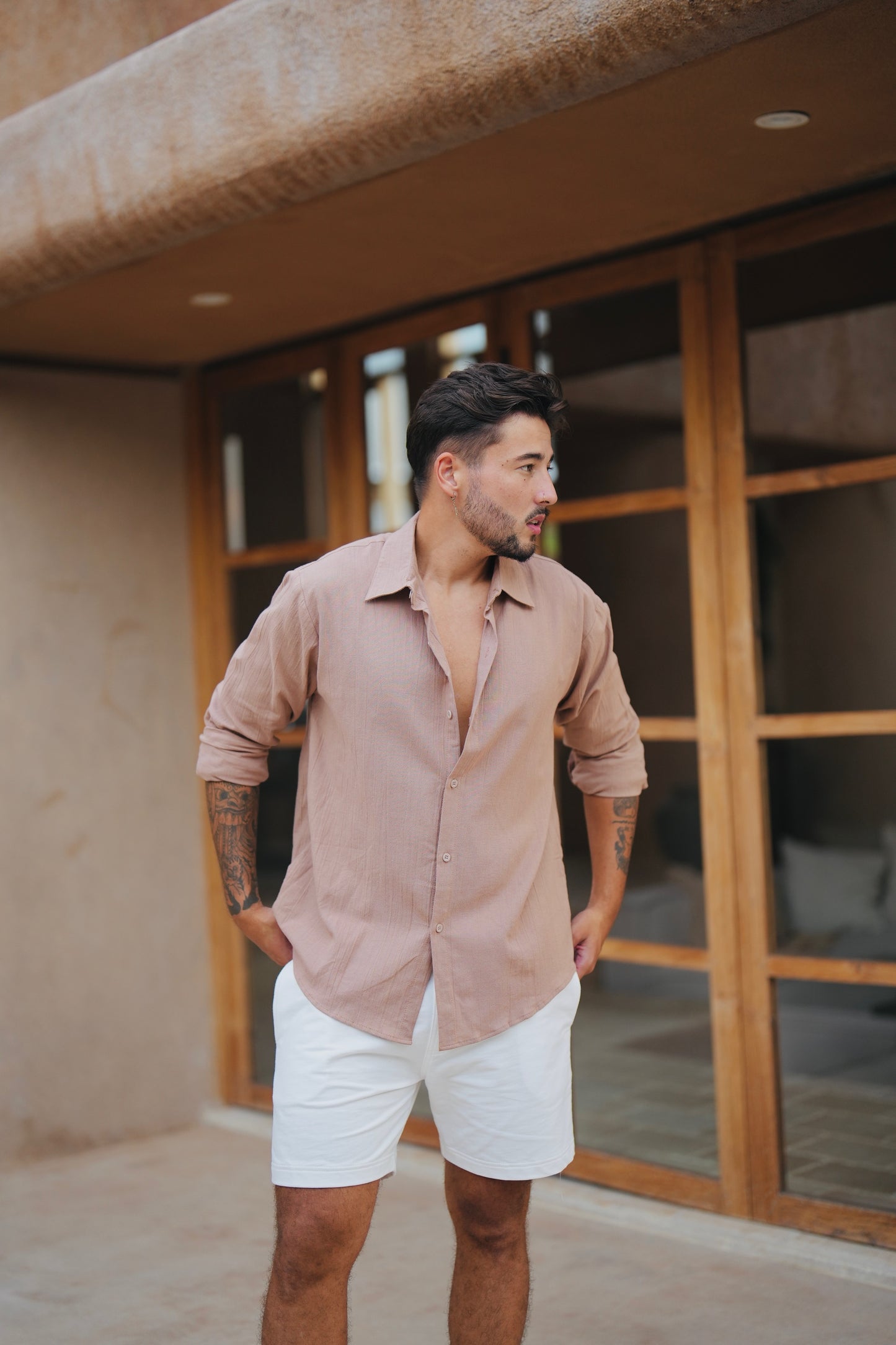 Luca Linen Crinkle Long Sleeve Shirt - 6 Colors (Broken White, Black, Cream, Light Blue, Green, Brown)