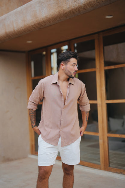 Luca Linen Crinkle Long Sleeve Shirt - 6 Colors (Broken White, Black, Cream, Light Blue, Green, Brown)