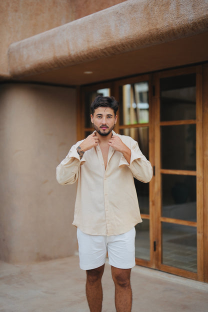 Luca Linen Crinkle Long Sleeve Shirt - 6 Colors (Broken White, Black, Cream, Light Blue, Green, Brown)