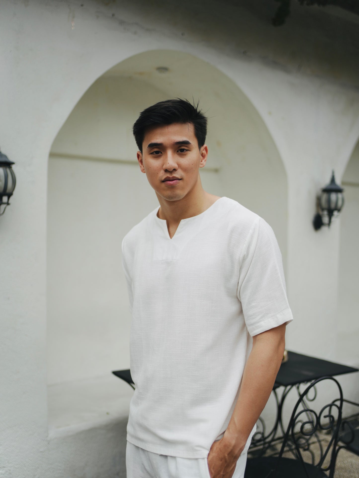 Kemeja Lengan Panjang Luca Linen Crinkle - Putih Pucat