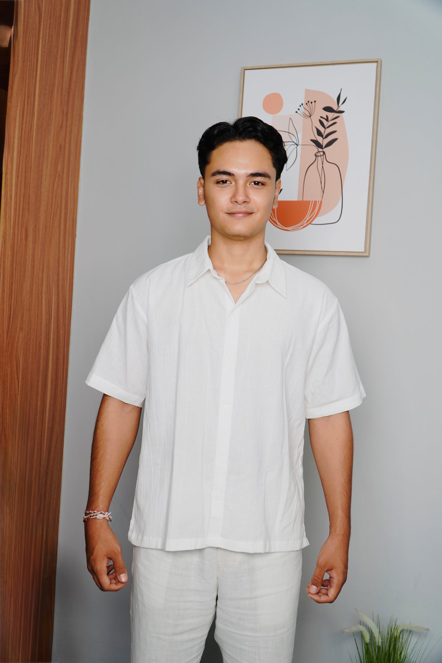 Kemeja Lengan Panjang Luca Linen Crinkle - Putih Pucat