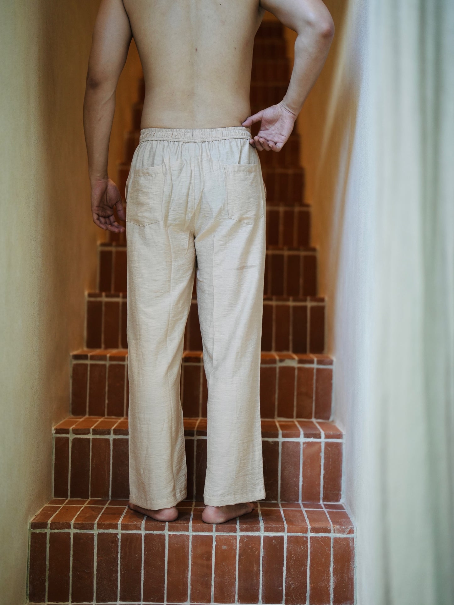 Polo Linen Relax Pants - Broken White,Solid Black, Cream, Gray, Bronze