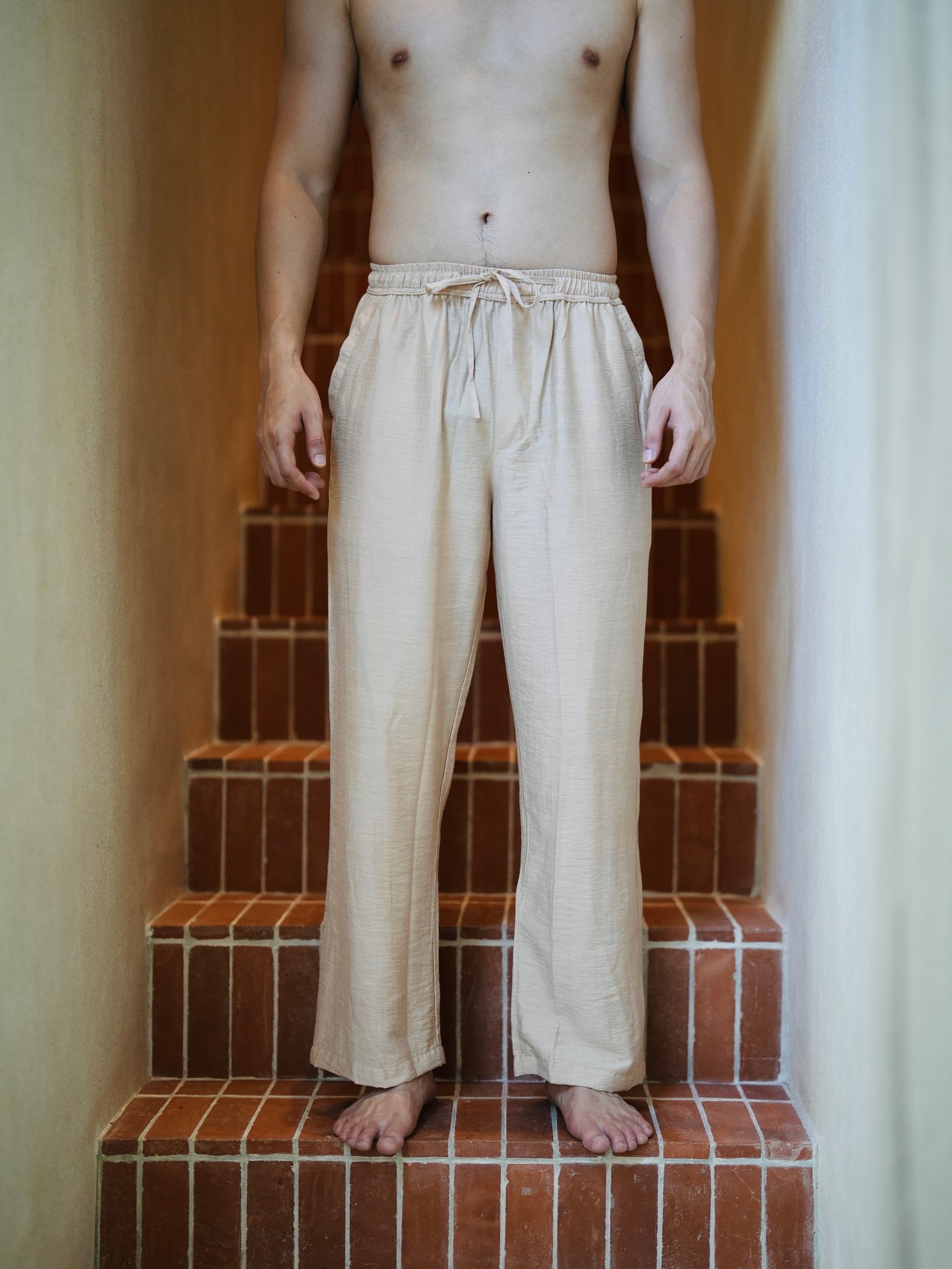 Polo Linen Relax Pants - Broken White,Solid Black, Cream, Gray, Bronze