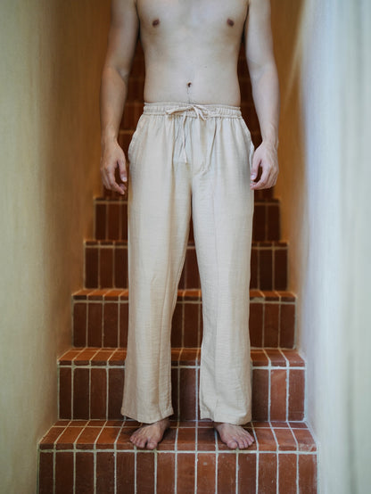 Polo Linen Relax Pants - Broken White,Solid Black, Cream, Gray, Bronze