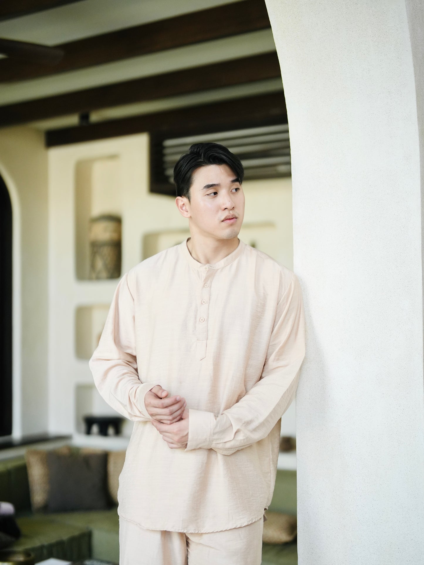 Polo Linen Mandarin Long Sleeve Shirt - Off White, Black, Cream, Grey, Bronze