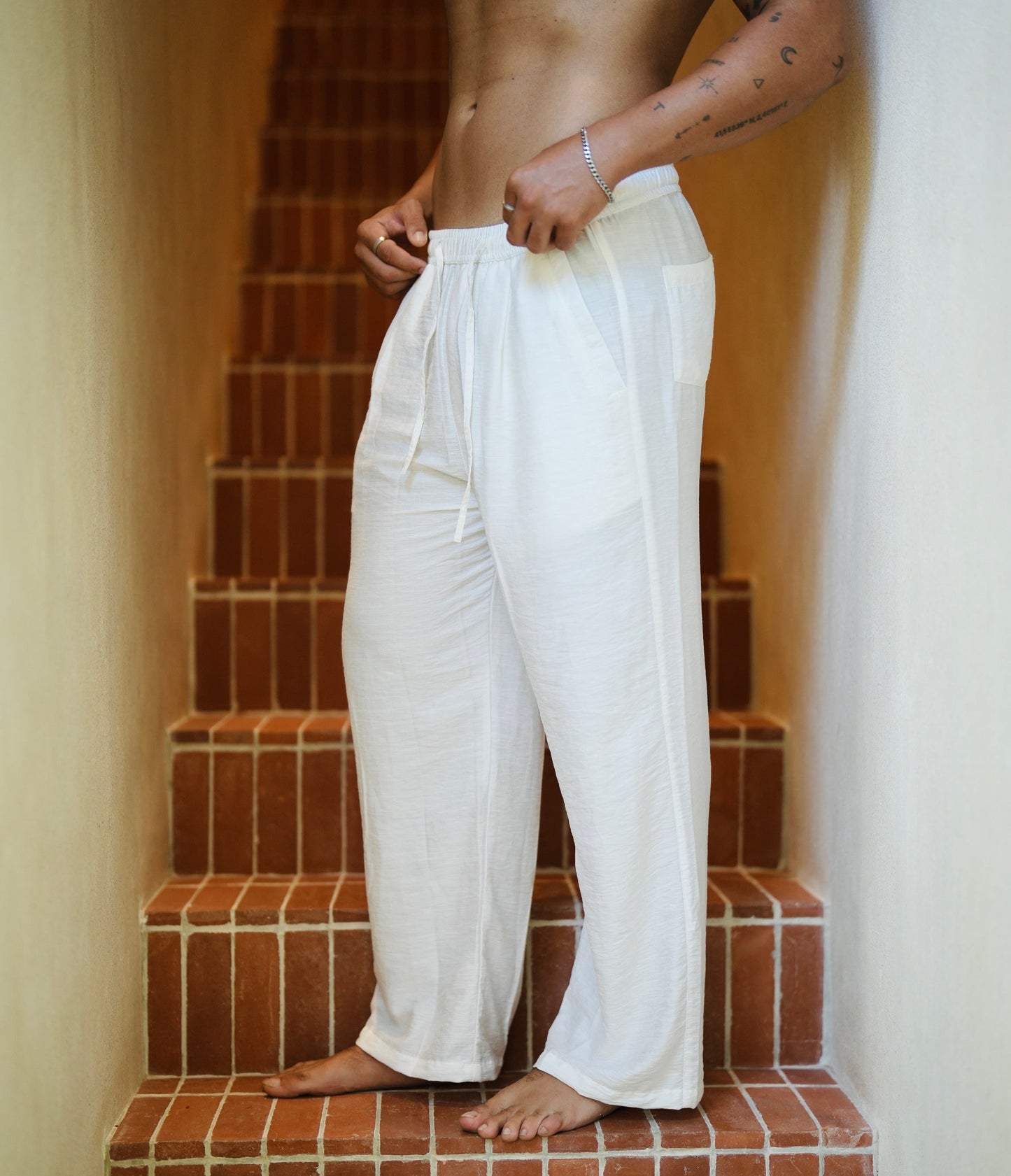 Polo Linen Relax Pants - Broken White,Solid Black, Cream, Gray, Bronze