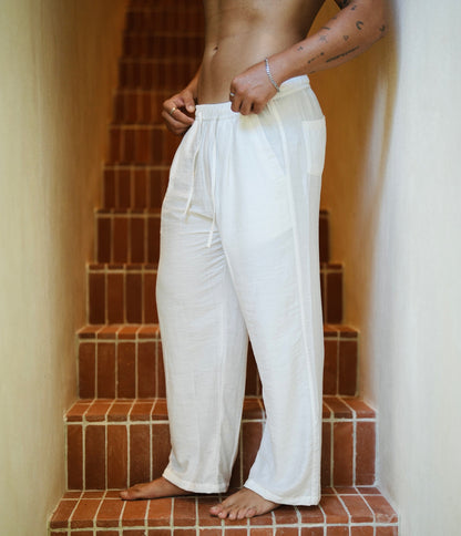 Polo Linen Relax Pants - Broken White,Solid Black, Cream, Gray, Bronze