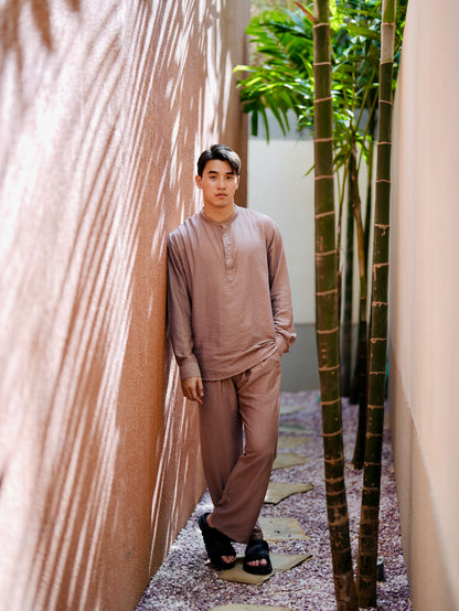 Polo Linen Mandarin Long Sleeve Shirt - Off White, Black, Cream, Grey, Bronze