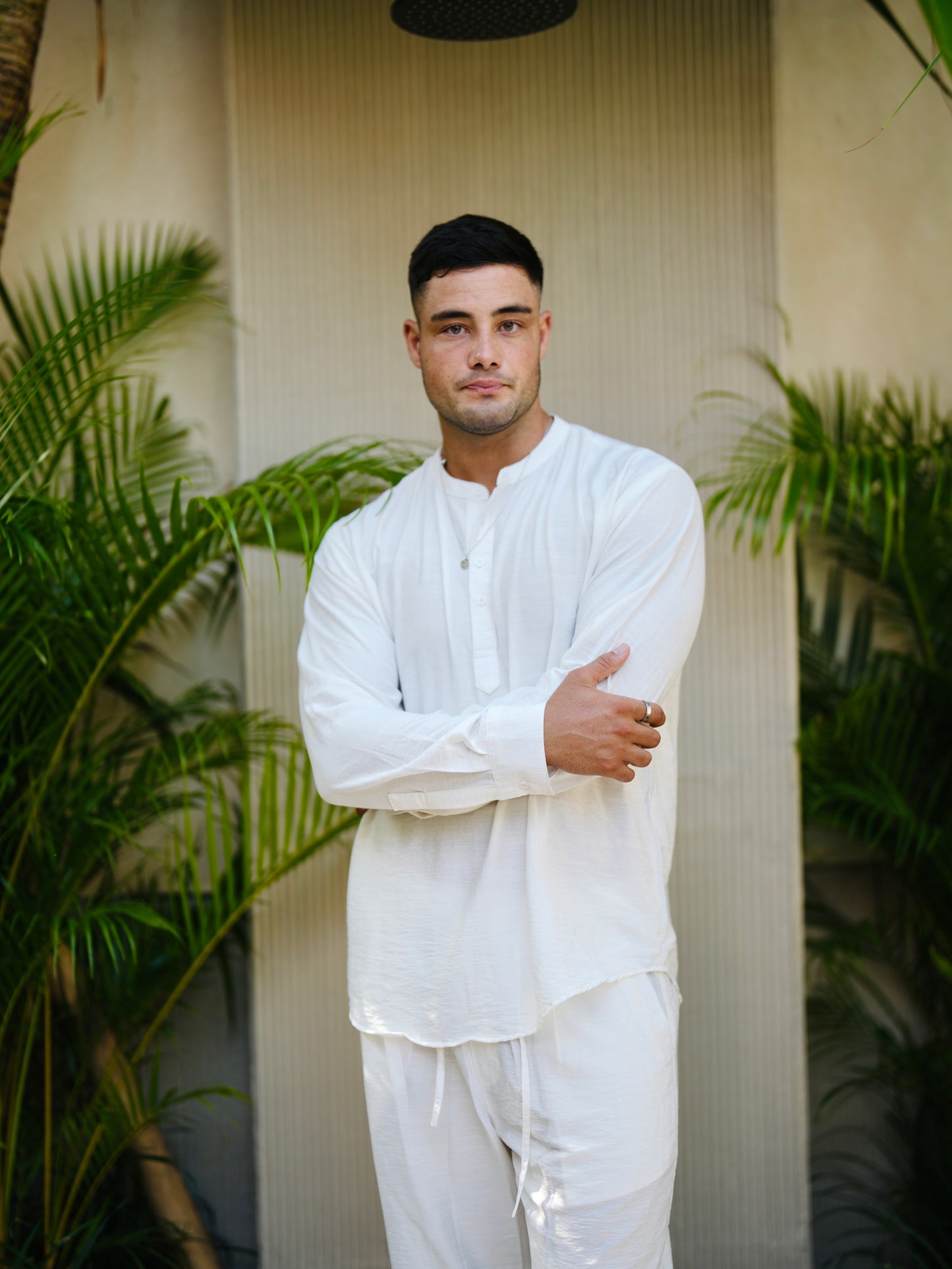 Polo Linen Mandarin Long Sleeve Shirt - Off White, Black, Cream, Grey, Bronze