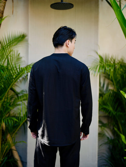 Polo Linen Mandarin Long Sleeve Shirt - Off White, Black, Cream, Grey, Bronze