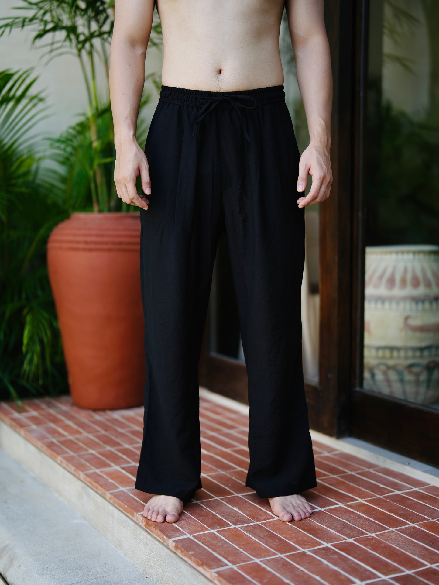 Polo Linen Relax Pants - Broken White,Solid Black, Cream, Gray, Bronze