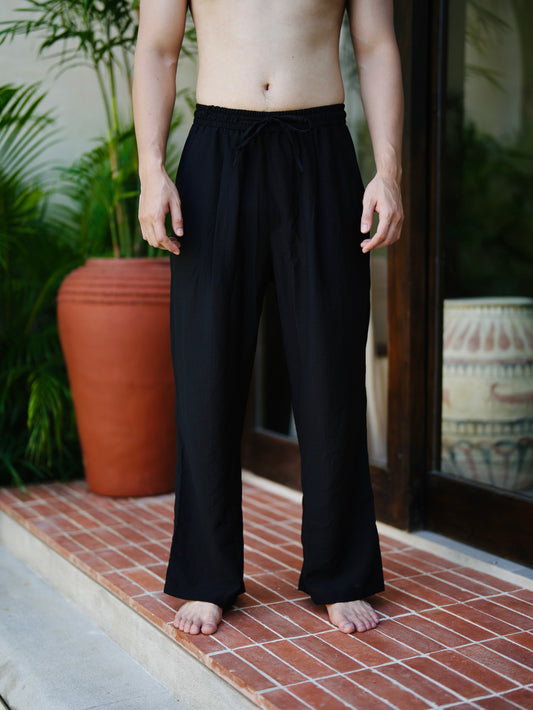 Polo Linen Relax Pants - Broken White,Solid Black, Cream, Gray, Bronze