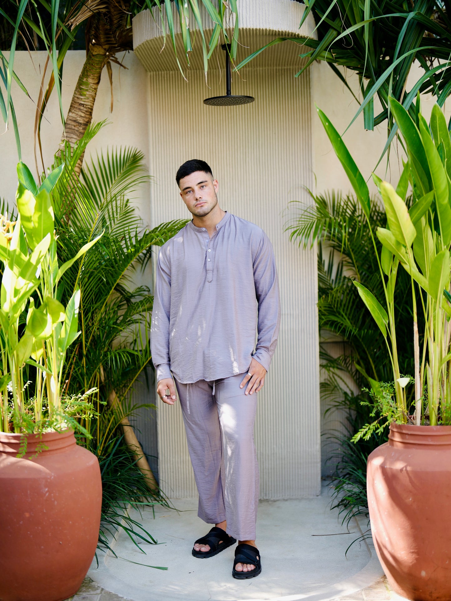 Polo Linen Mandarin Long Sleeve Shirt