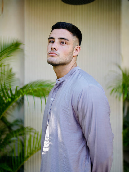 Polo Linen Mandarin Long Sleeve Shirt - Off White, Black, Cream, Grey, Bronze