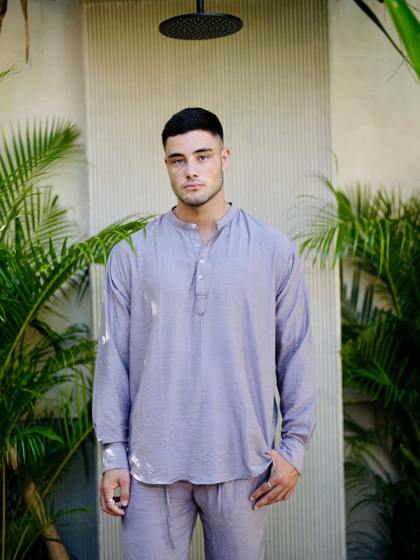 Polo Linen Mandarin Long Sleeve Shirt - Off White, Black, Cream, Grey, Bronze