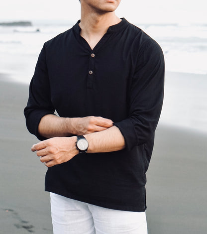 Seminyak Rayon Long Sleeve Shirt - White & Black