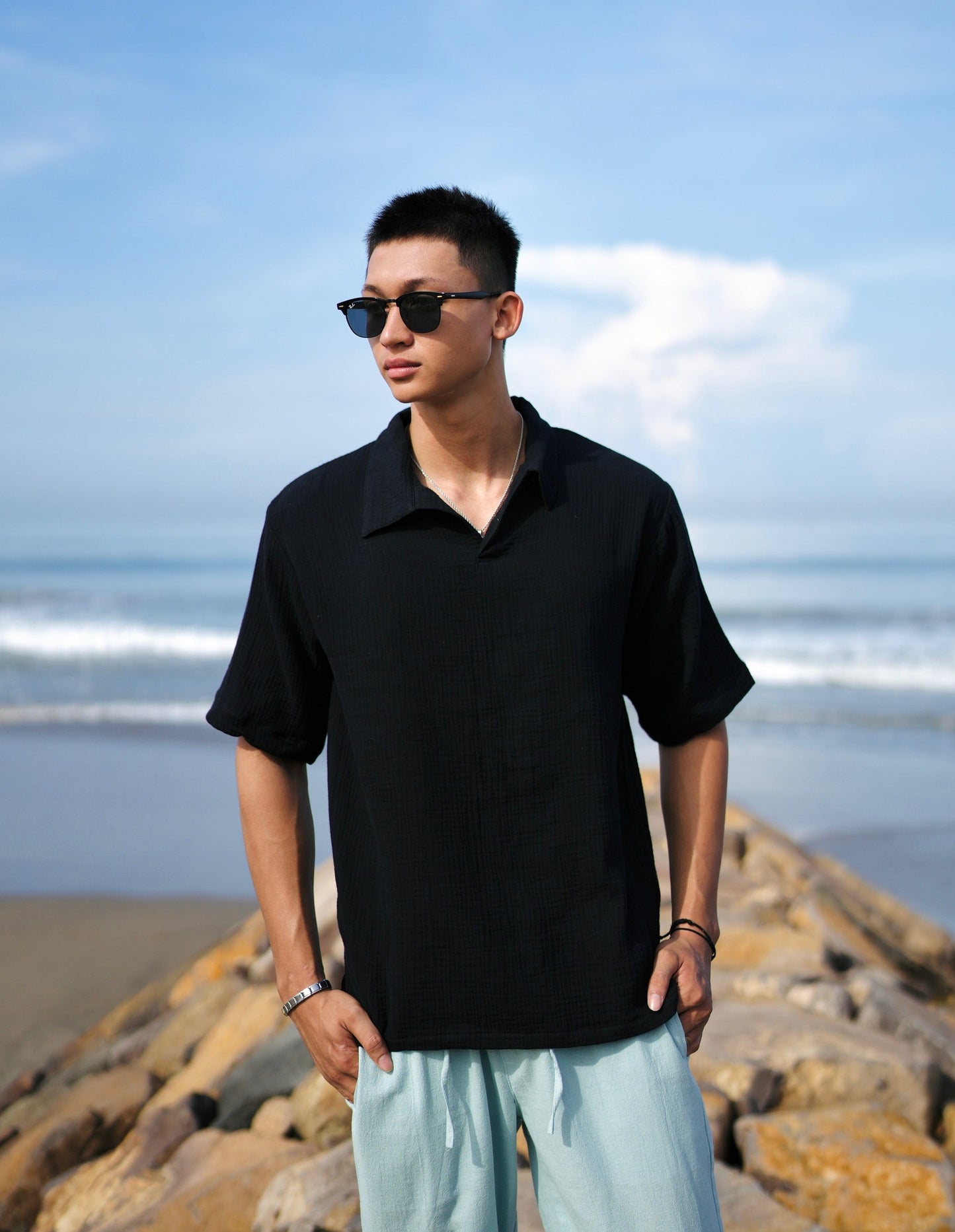 Polo Hai Buttonless Oversized Broken White,  Black, Blue Aqua, Blue Denim, Cream, Brown, Grey Stone