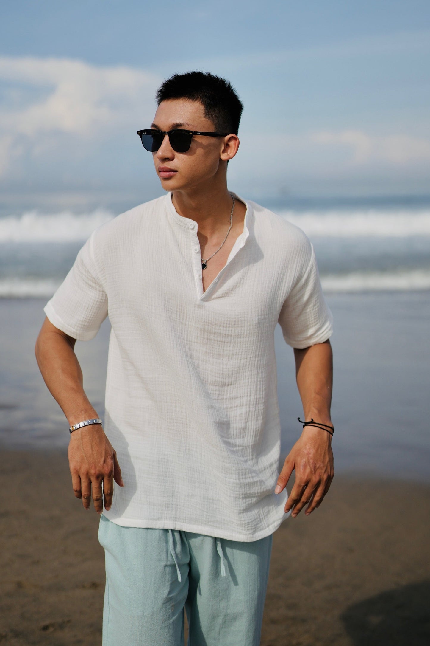 Cotton Mandarin Estilo Oversized Broken White,  Black, Blue Aqua, Blue Denim, Cream, Brown, Grey Stone