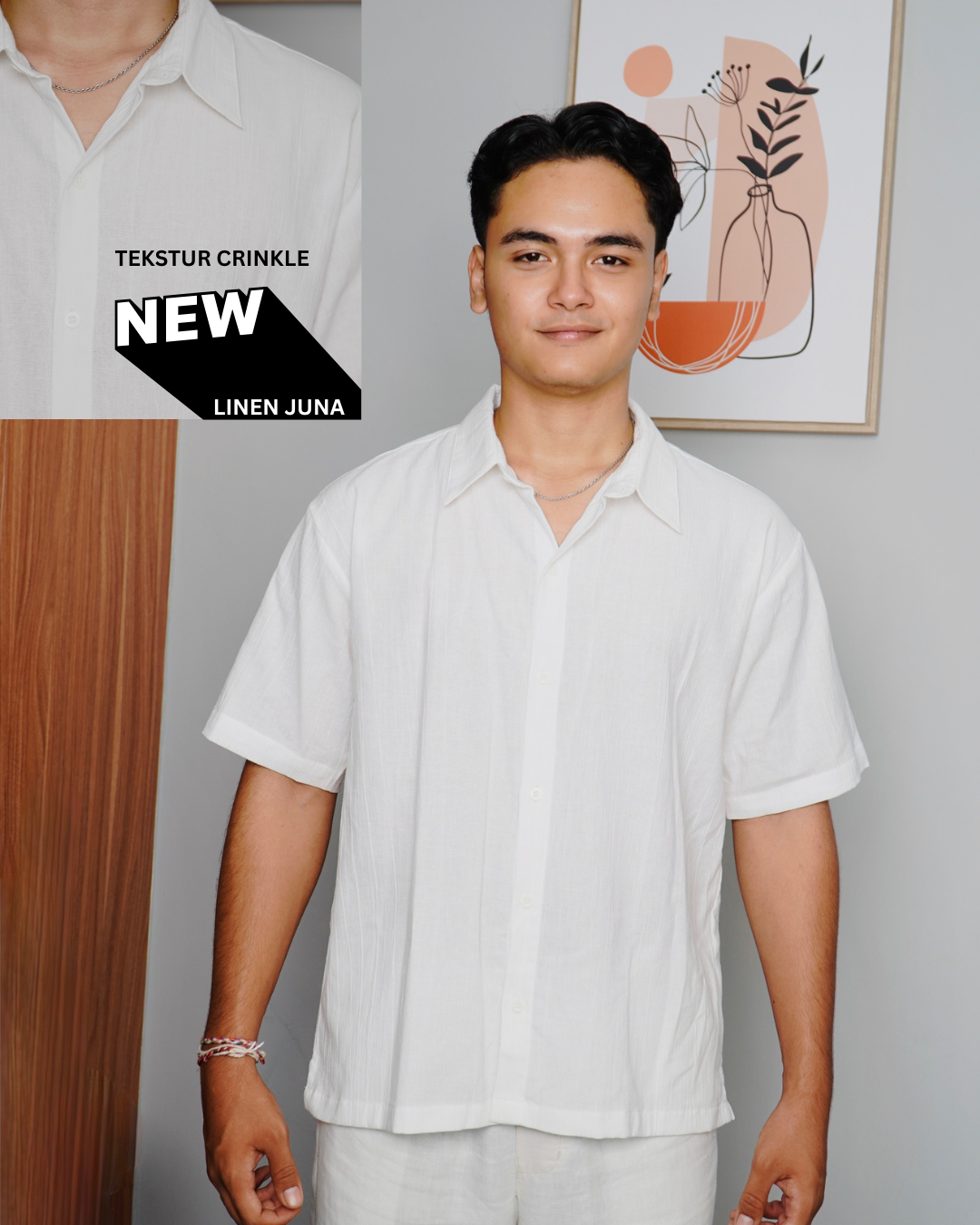 Kemeja Lengan Panjang Luca Linen Crinkle - Putih Pucat