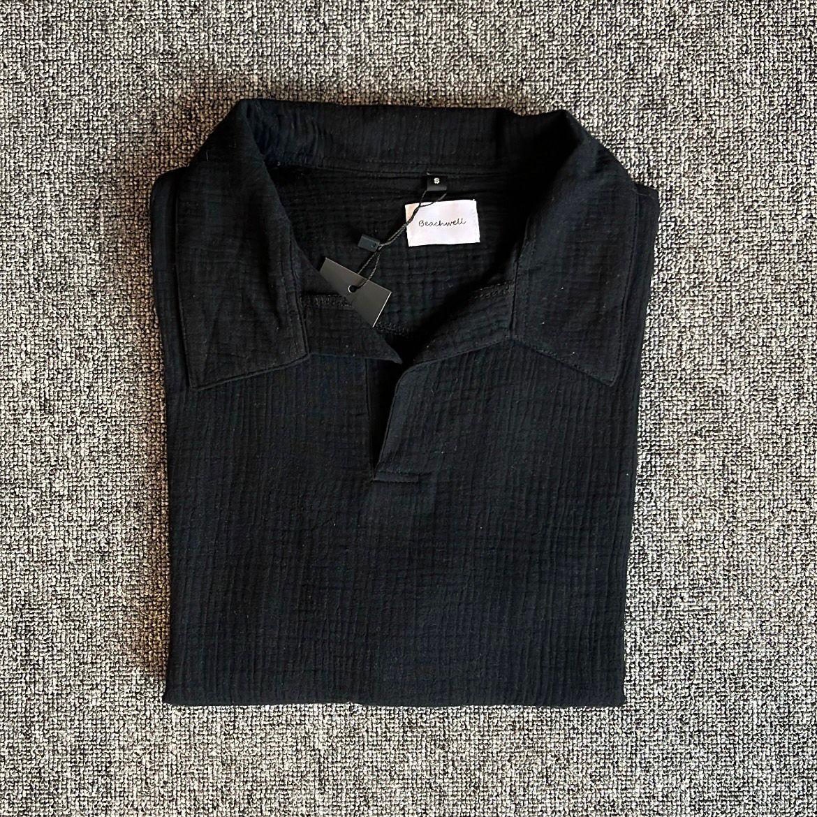 Kemeja Polo Linen Mandarin Lengan Panjang - Krem
