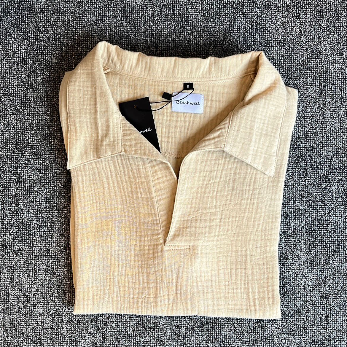 Kemeja Polo Linen Mandarin Lengan Panjang - Krem