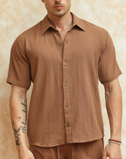 Canggu Linen Angel Regular Relax Shirt - 9 Colors (Off White, Black, Brown, Green Army, Blue Navy, Cream, Grey, Blue Aqua, Dusty Pink)