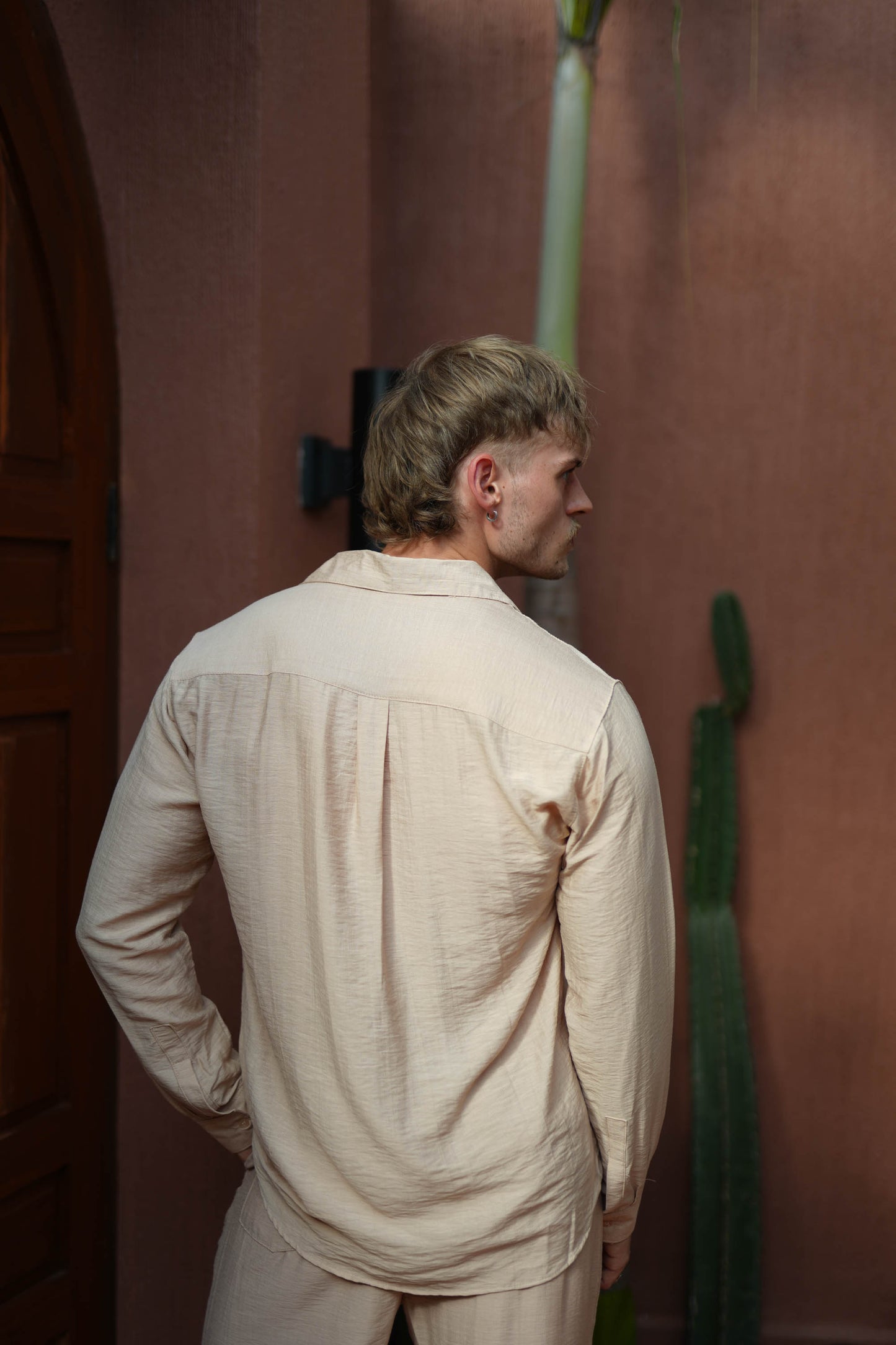 Joda Polo Linen Long Sleeve Shirt - Broken White, Black, Cream, Brown Bronze, Grey