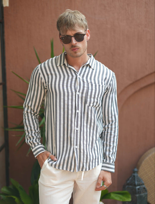 Benito Cotton Long Sleeve Shirt BLACK STRIPES