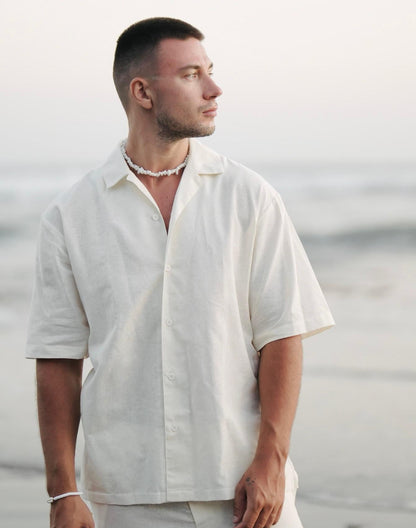 Kemeja Marco Linen Rami - Krem