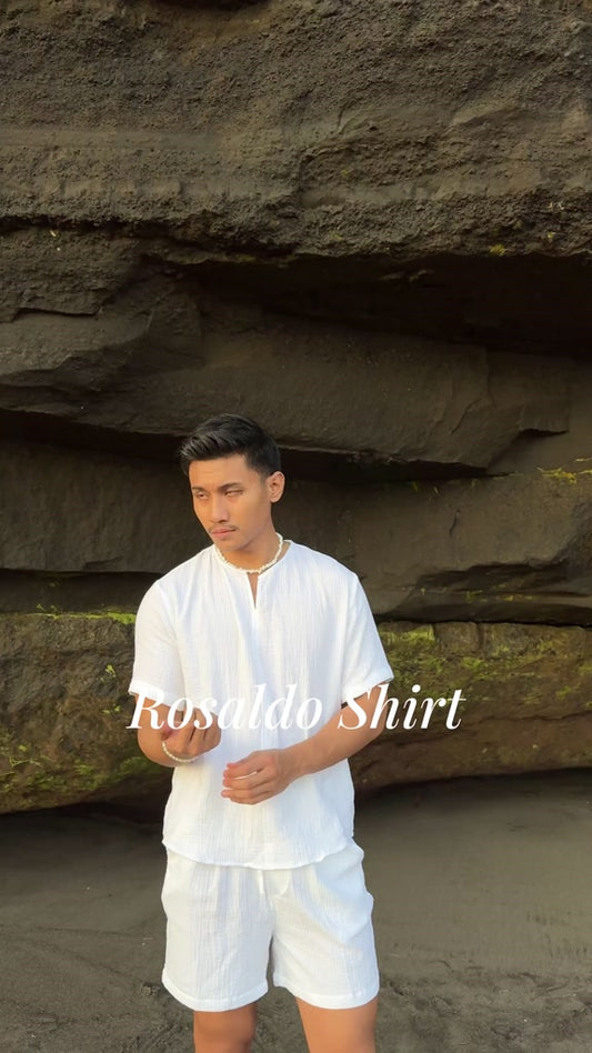 BEACHWELL Baju Pria Double Katun Putih - Baju Pantai Rosaldo Putih Top Collection COD Ramadan