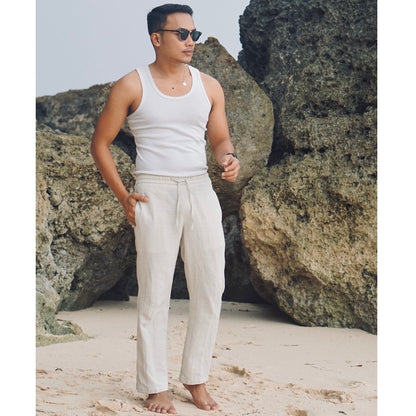 BEACHWELL Celana Pria Linen Panjang - Canggu Series Pants Light Cream