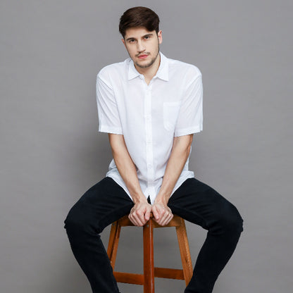BEACHWELL Baju Kemeja Putih Pria Linen Polos Lengan Pendek - Azka Series All Varian