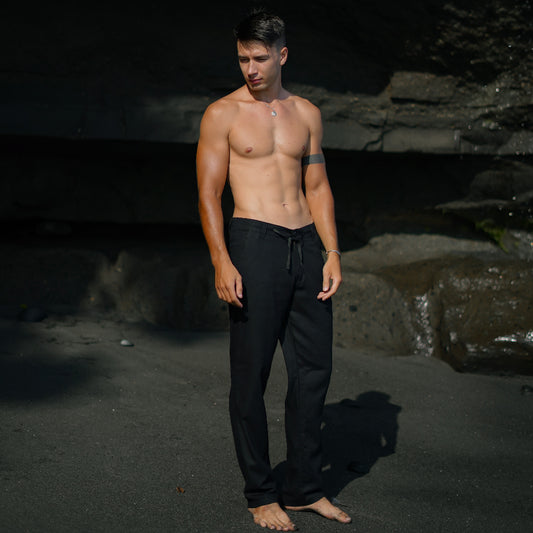 BEACHWELL Celana Panjang Pria Linen Trouser Pants - Black