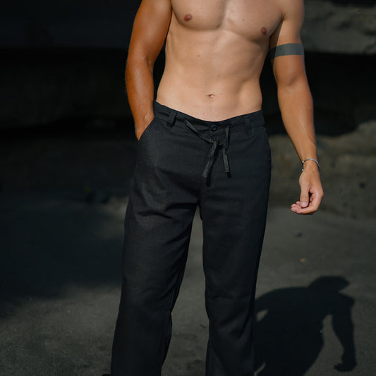 BEACHWELL Celana Panjang Pria Linen Trouser Pants - Black