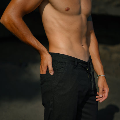 BEACHWELL Celana Panjang Pria Linen Trouser Pants - Black