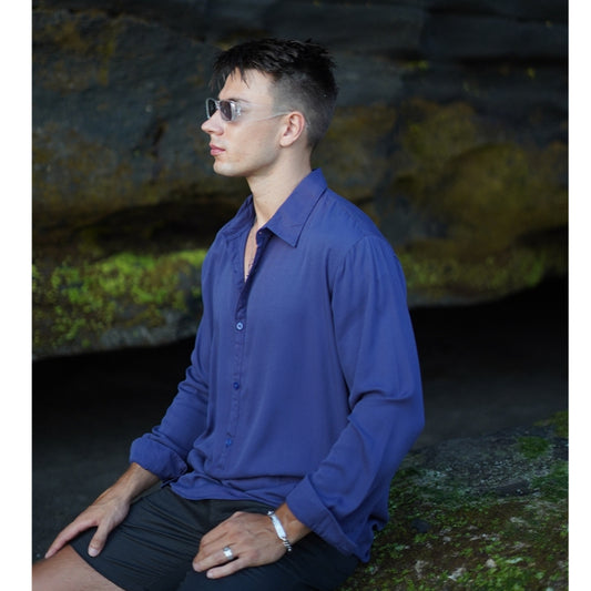 BEACHWELL Baju Kemeja Pria Polos Lengan Panjang - Palmeerah Series Blue Biru