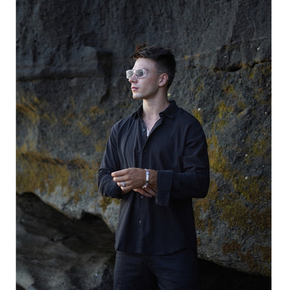 BEACHWELL Kemeja Pria Lengan Panjang Linen Krinkel Hitam Black - Kemeja Luca Series Hitam Black