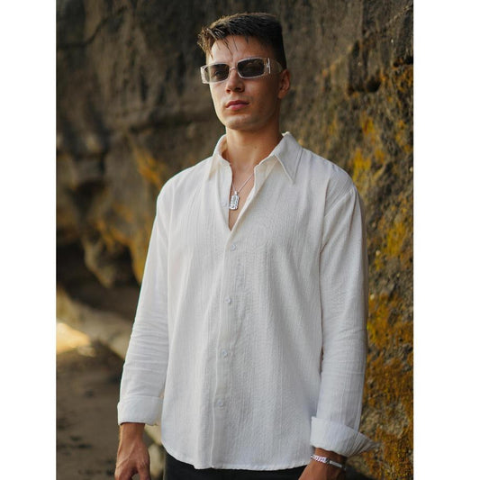 BEACHWELL Kemeja Pria Linen Krinkel Luca Series COD Kemeja Lengan Panjang Putih White All Varian