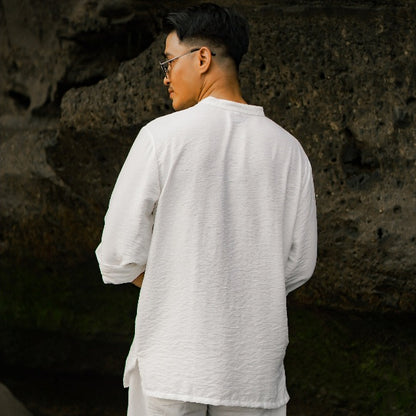 BEACHWELL Kemeja Atasan Pria Linen Lengan Panjang Kasual - Polo Rope