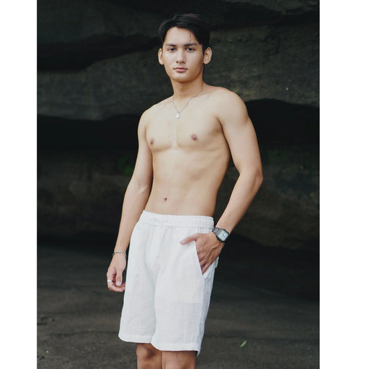 BEACHWELL Celana Pendek Pria Linen Katun Big Size - Sakala Series Putih dan All Varians