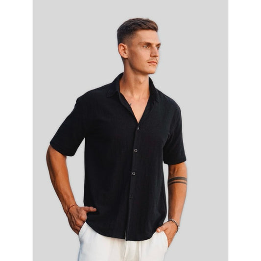 BEACHWELL Kemeja Pria Linen Katun Lengan Pendek -  Canggu Series - Hitam Black