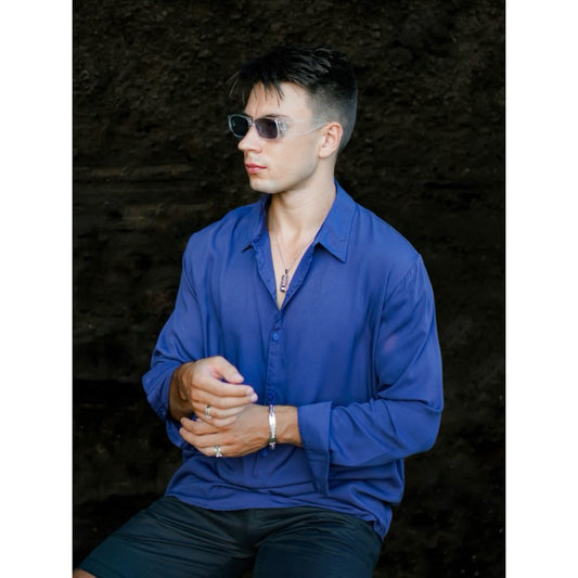 BEACHWELL Baju Kemeja Pria Polos Lengan Panjang - Palmeerah Series Blue Biru