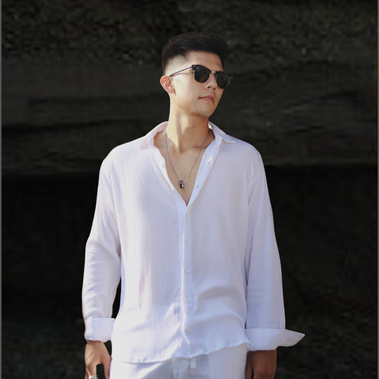 BEACHWELL Kemeja Pria Lengan Panjang Polos - Rayon Crinkle Series
