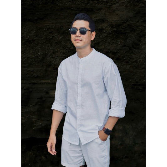BEACHWELL Baju Kemeja Pria Fuji Kerah Shanghai Polos Lengan Panjang - Linen Rami
